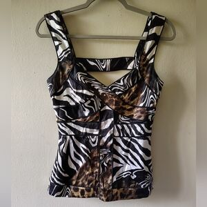 VTG Cache 90s Silk Blend Mixed Animal Print Babydoll Backless Tank Blouse Top 8